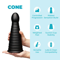 b-Vibe Cone 10 in. Tapered & Ribbed Dildo with Suction Cup