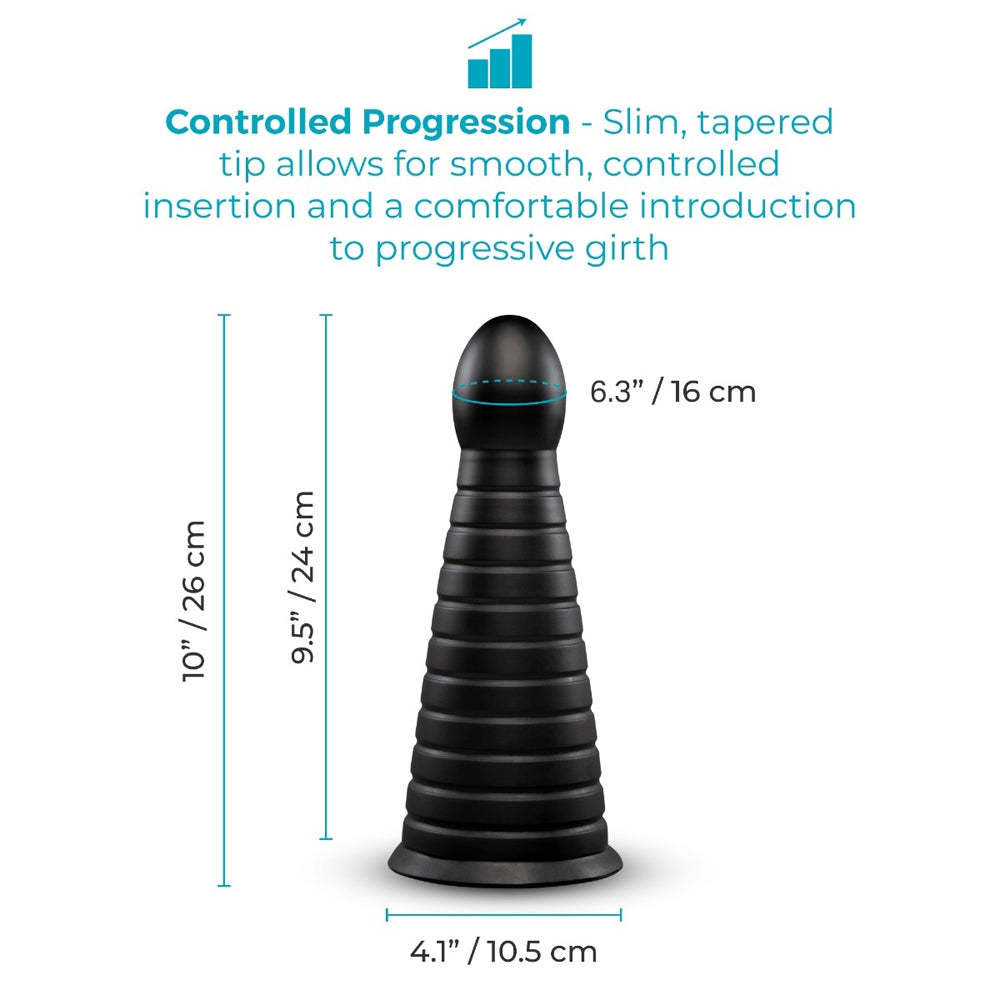 b-Vibe Cone 10 in. Tapered & Ribbed Dildo with Suction Cup