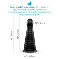 b-Vibe Cone 10 in. Tapered & Ribbed Dildo with Suction Cup
