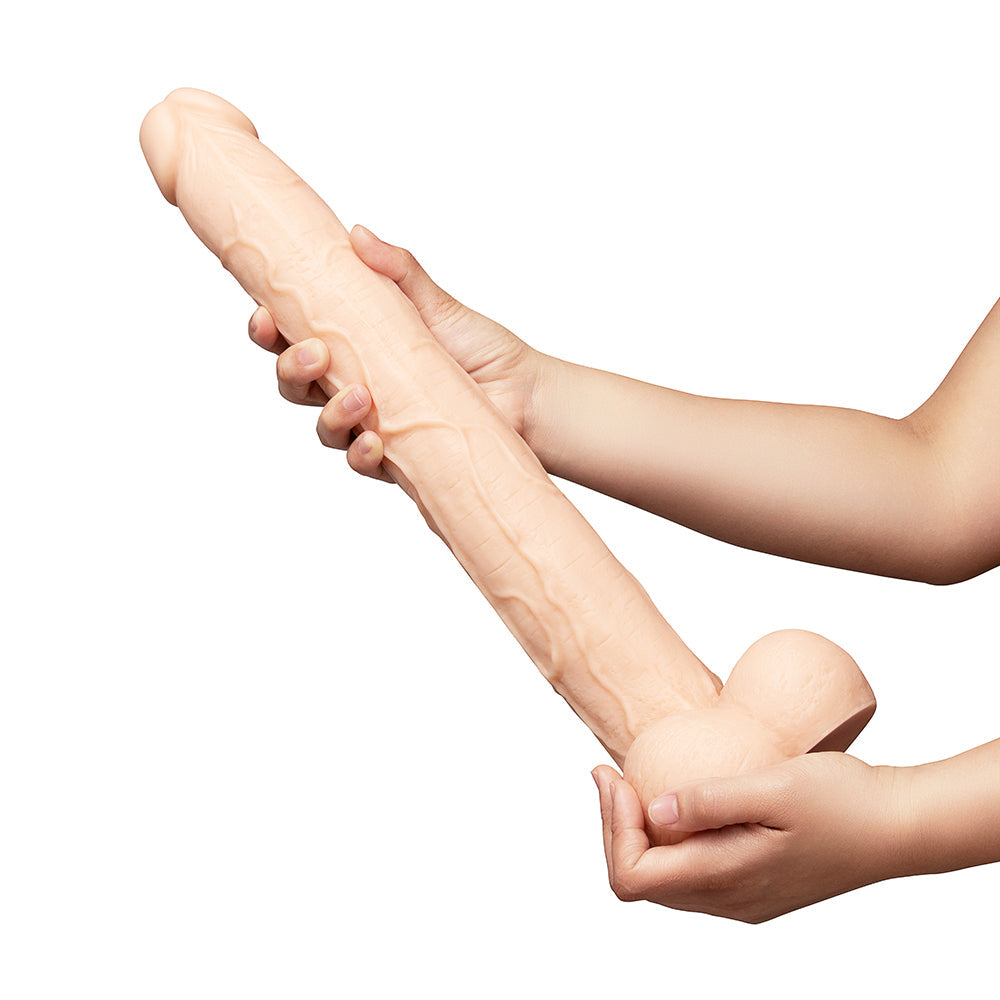 b-Vibe Bone 17 in. Deep-Insert Dildo with Realistic Balls and Suction Cup