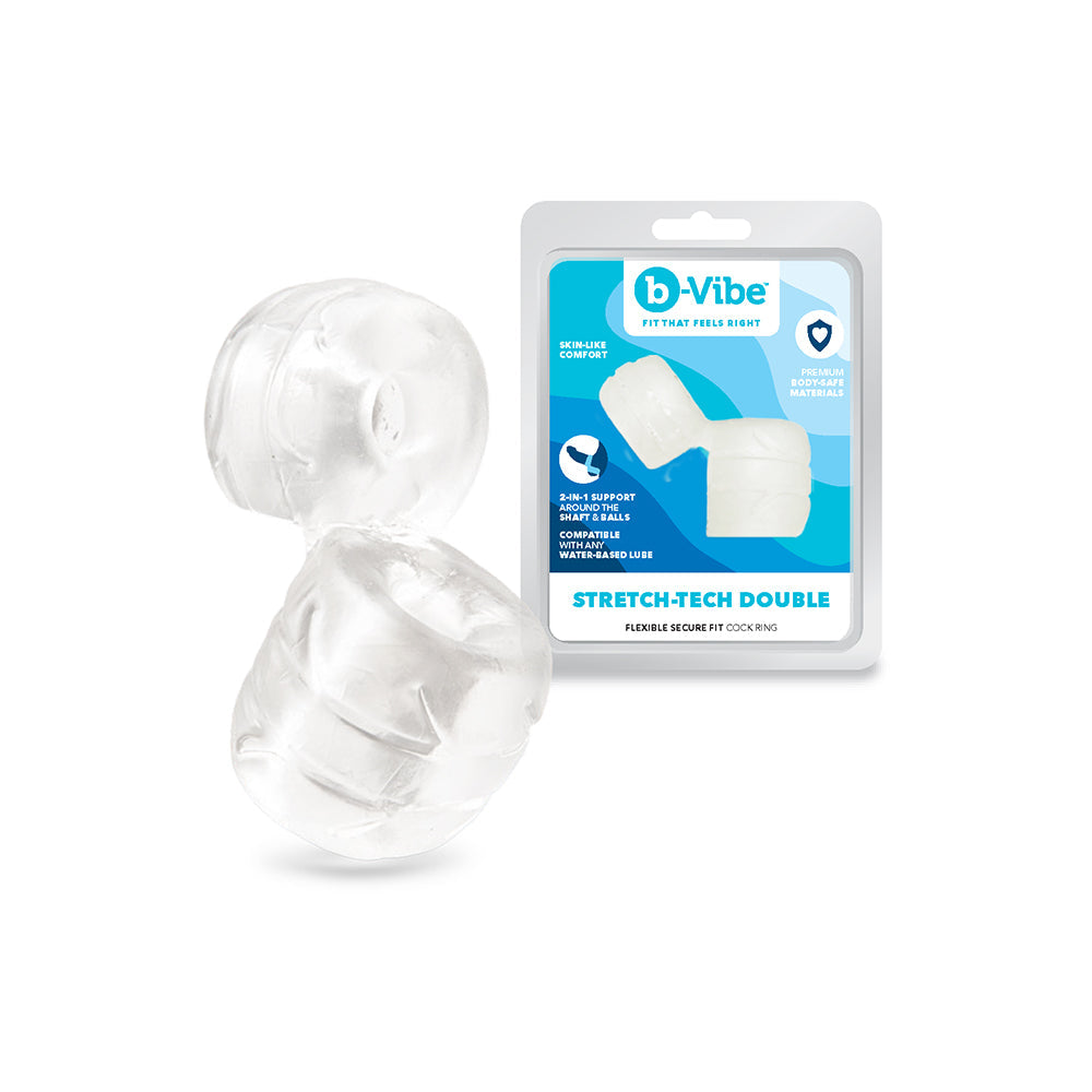 b-Vibe Stretch-Tech Double Barrel Flexible Secure Fit Cock Ring & Ball Stretcher