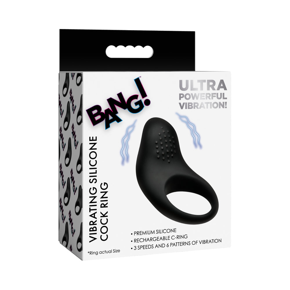 BANG! Vibrating Silicone Cock Ring Black for Enhanced Intimacy