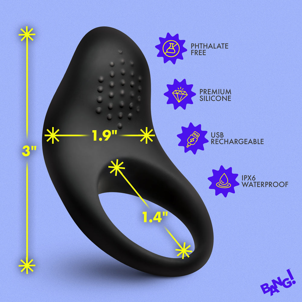 BANG! Vibrating Silicone Cock Ring Black for Enhanced Intimacy