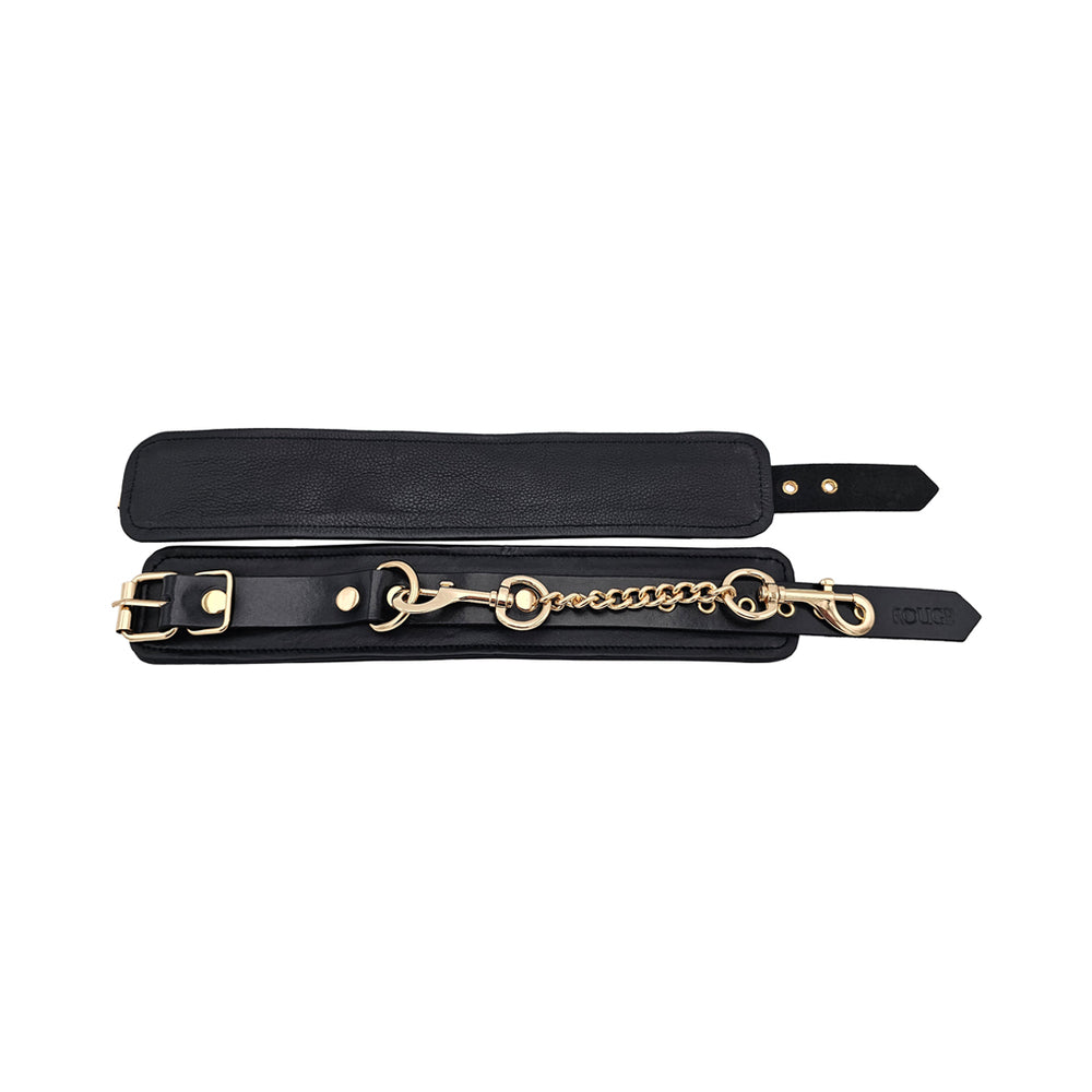 Rouge Leather Plain Wrist Cuffs - Black with Gold Accessories