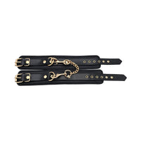 Rouge Leather Plain Ankle Cuffs - Black with Gold Accessories