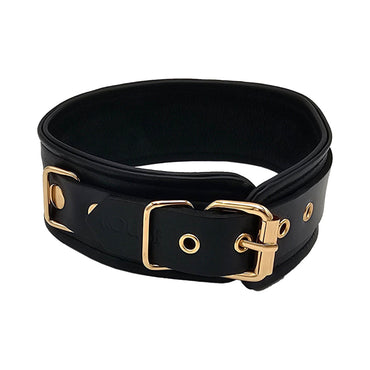 Rouge Leather Plain Collar Black/Gold for Bondage Play