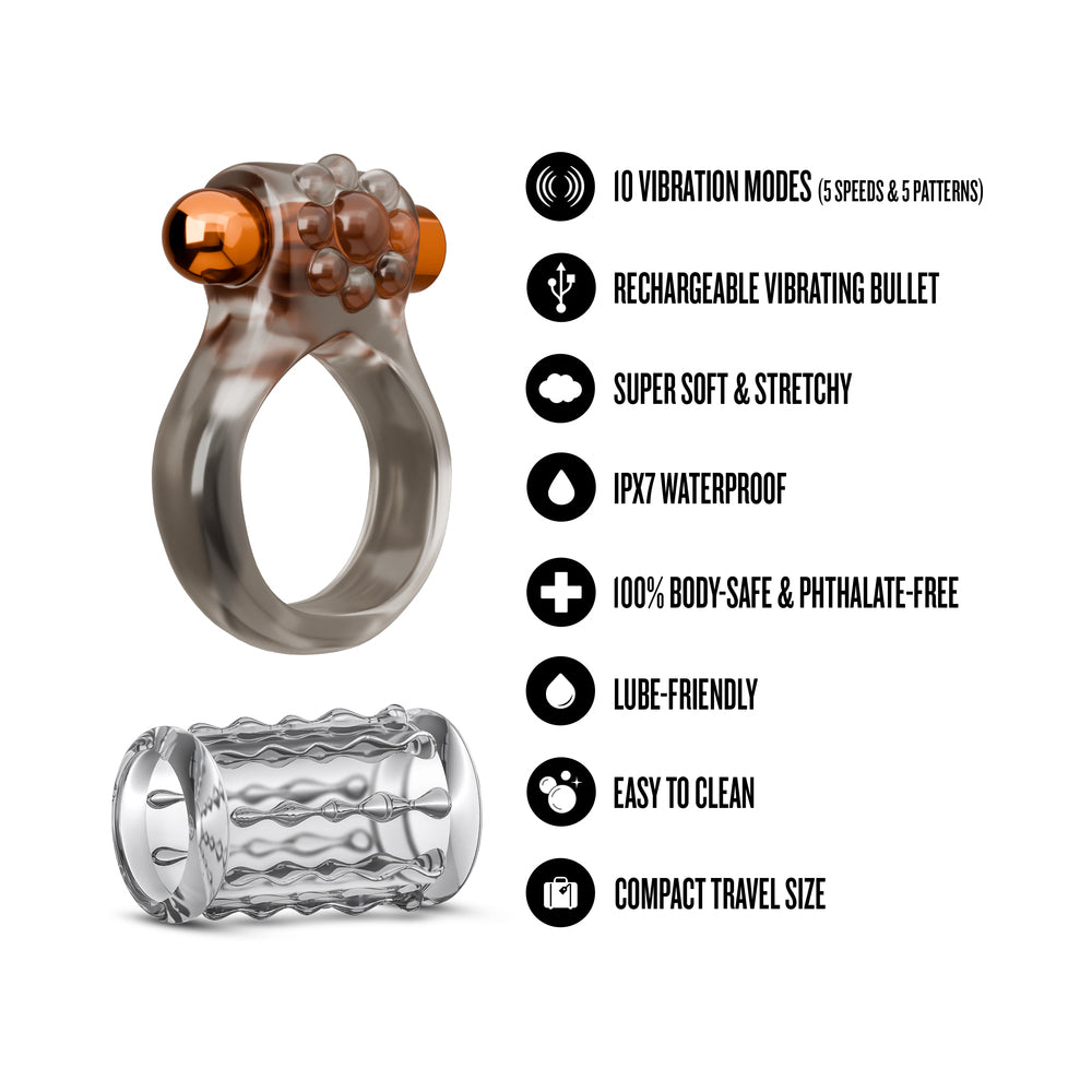 Stay Hard Vibrating Cock Ring Set with Sleeve