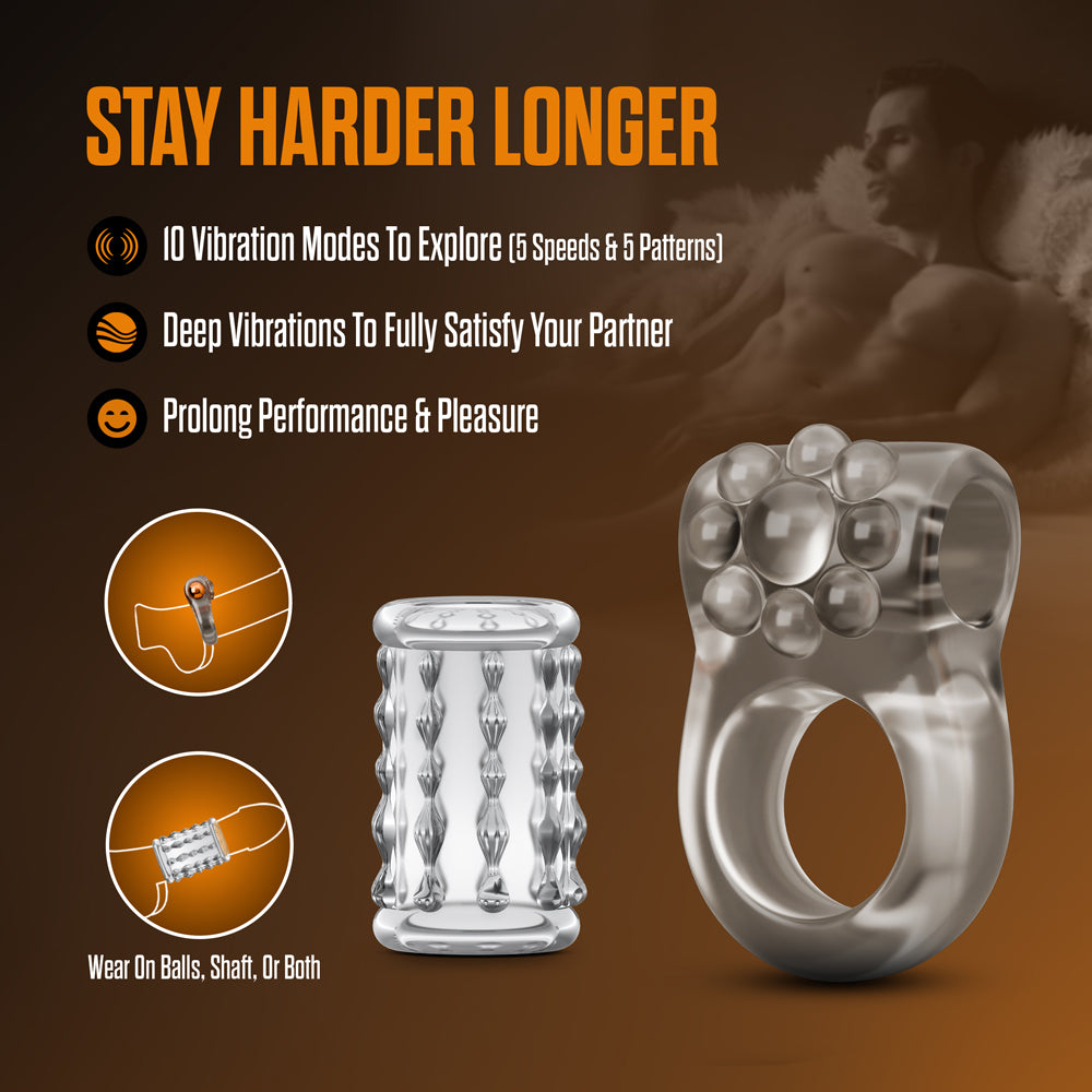 Stay Hard Vibrating Cock Ring Set with Sleeve