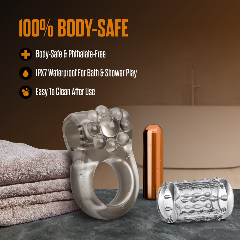 Stay Hard Vibrating Cock Ring Set with Sleeve