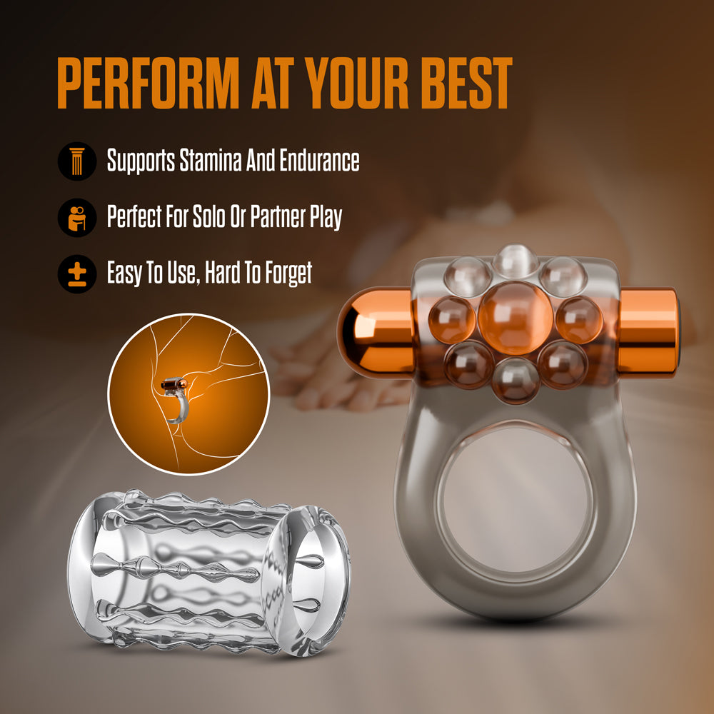 Stay Hard Vibrating Cock Ring Set with Sleeve