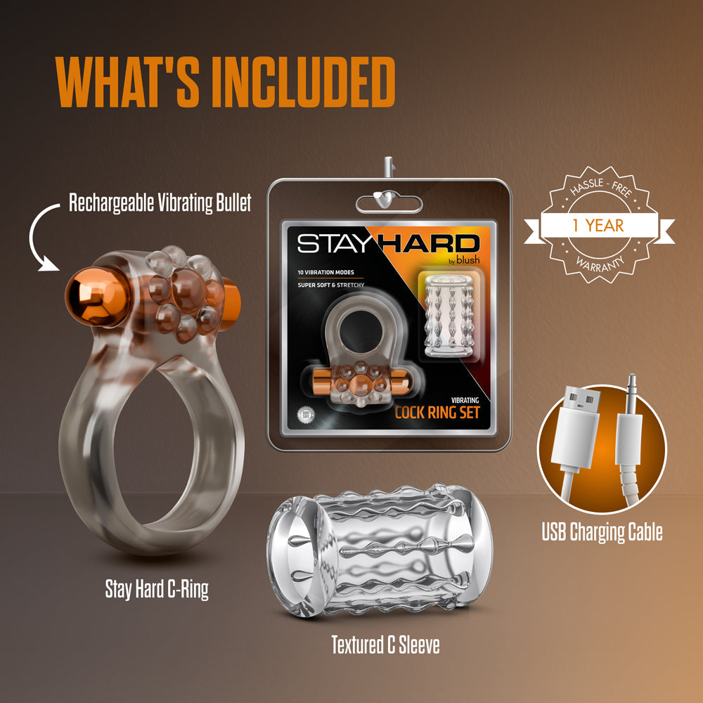 Stay Hard Vibrating Cock Ring Set with Sleeve