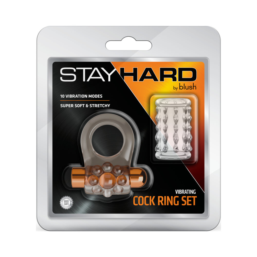 Stay Hard Vibrating Cock Ring Set with Sleeve