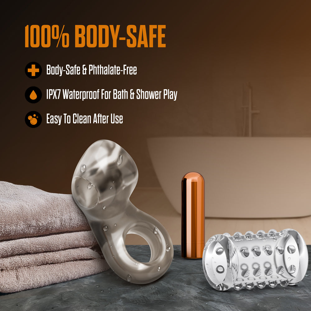 Stay Hard Vibrating Cock Ring Set with Sleeve 2