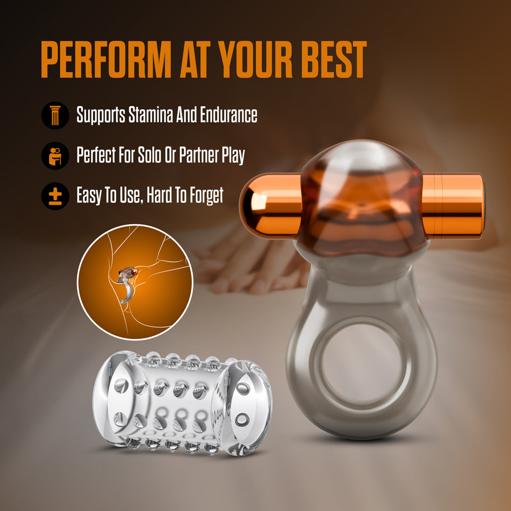 Stay Hard Vibrating Cock Ring Set with Sleeve 2