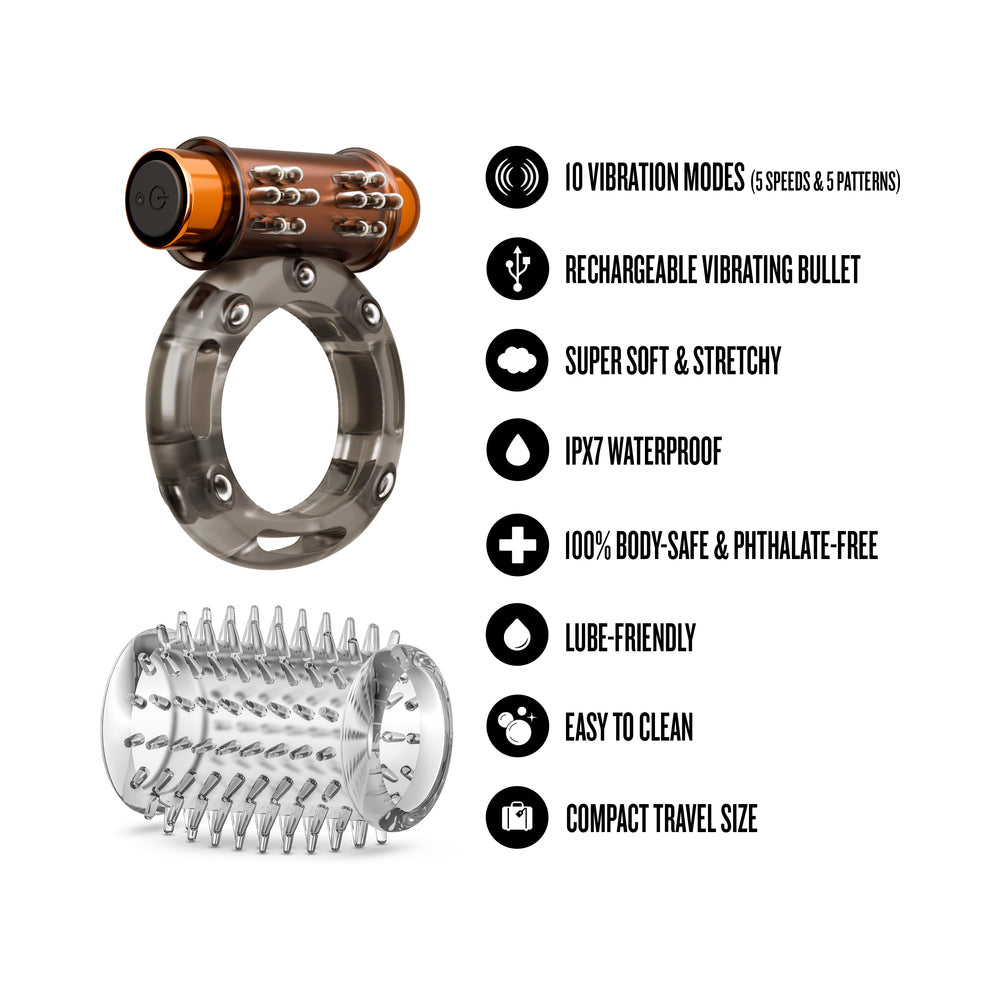 Stay Hard Vibrating Cock Ring Set with Sleeve - 3