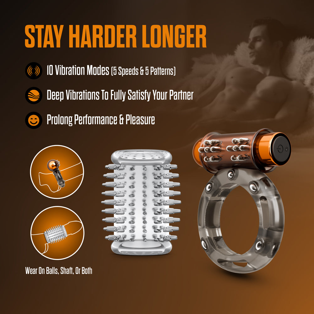 Stay Hard Vibrating Cock Ring Set with Sleeve - 3