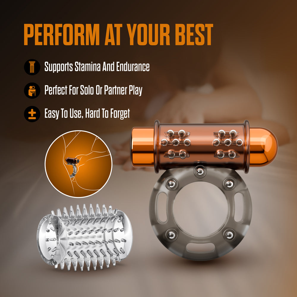 Stay Hard Vibrating Cock Ring Set with Sleeve - 3