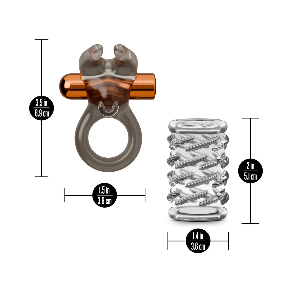 Stay Hard Vibrating Cock Ring Set with Sleeve