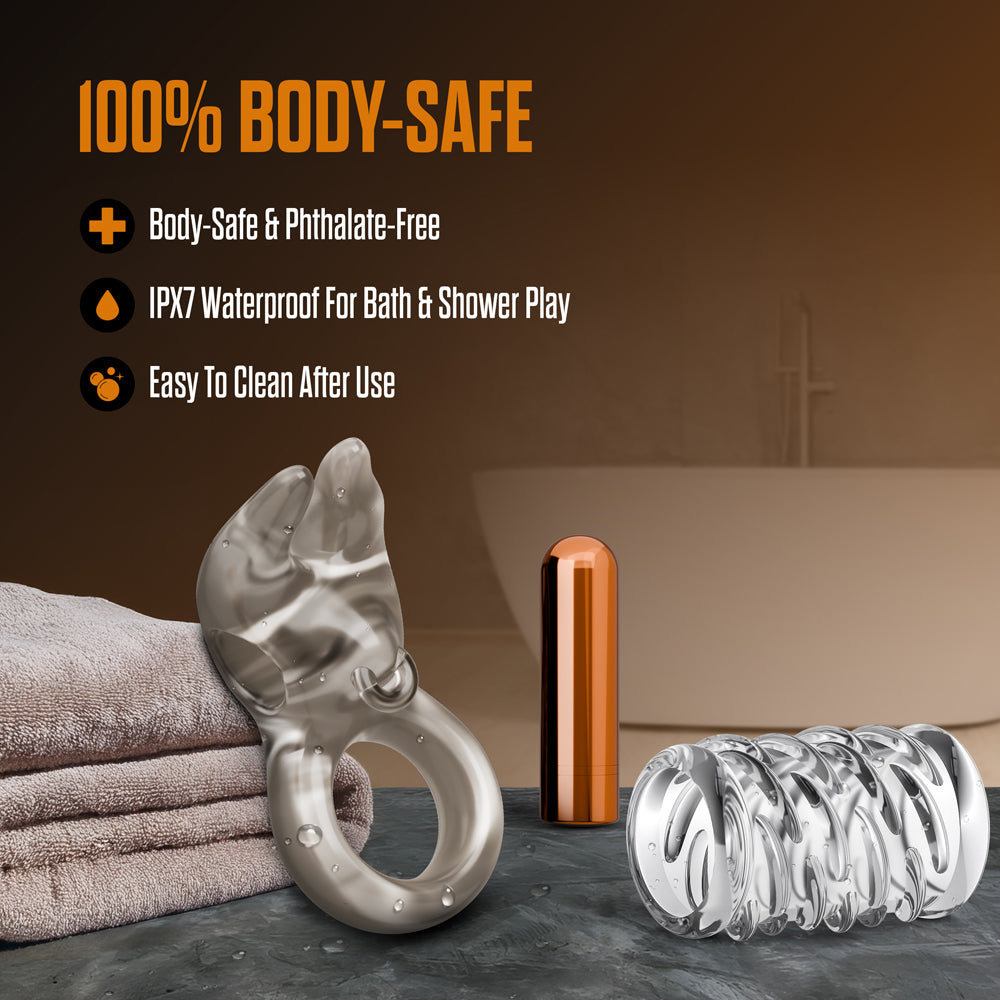 Stay Hard Vibrating Cock Ring Set with Sleeve