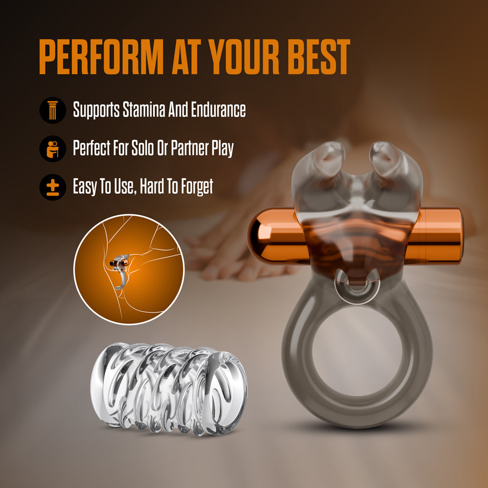 Stay Hard Vibrating Cock Ring Set with Sleeve