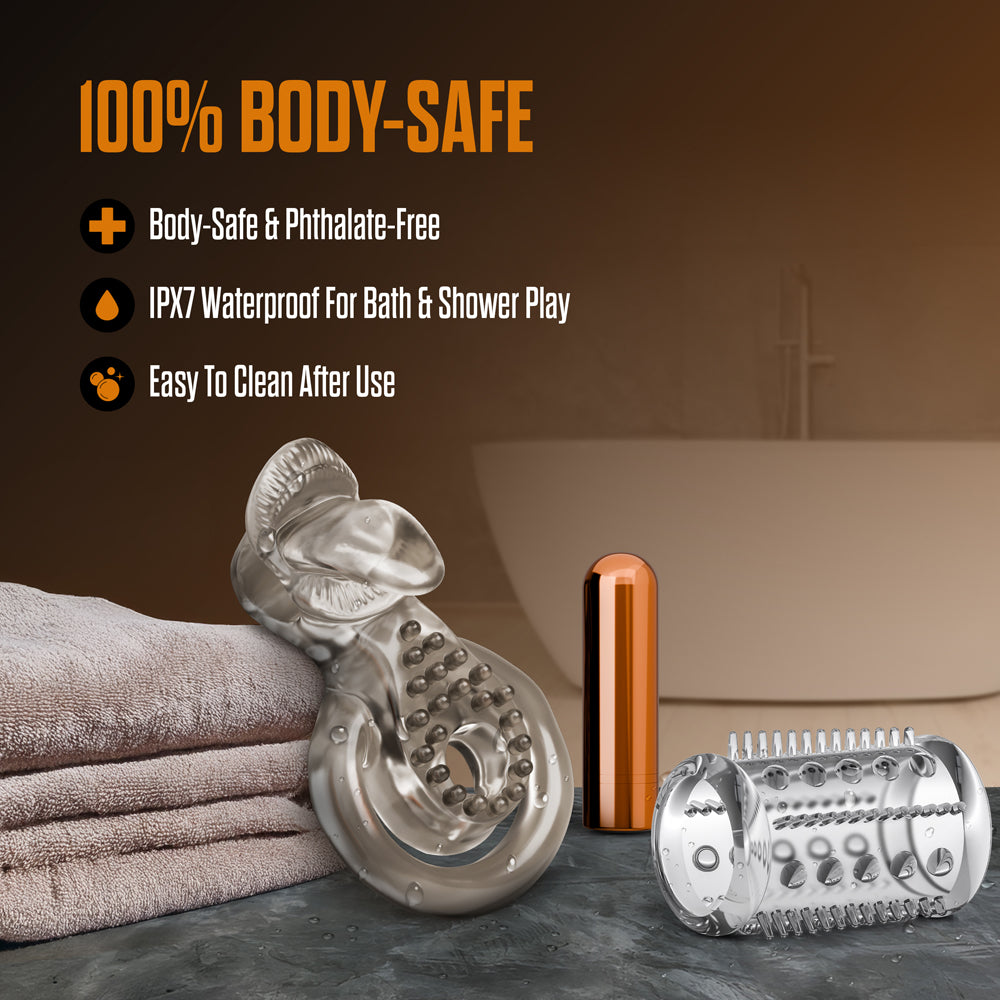 Stay Hard Vibrating Cock Ring Set with Sleeve