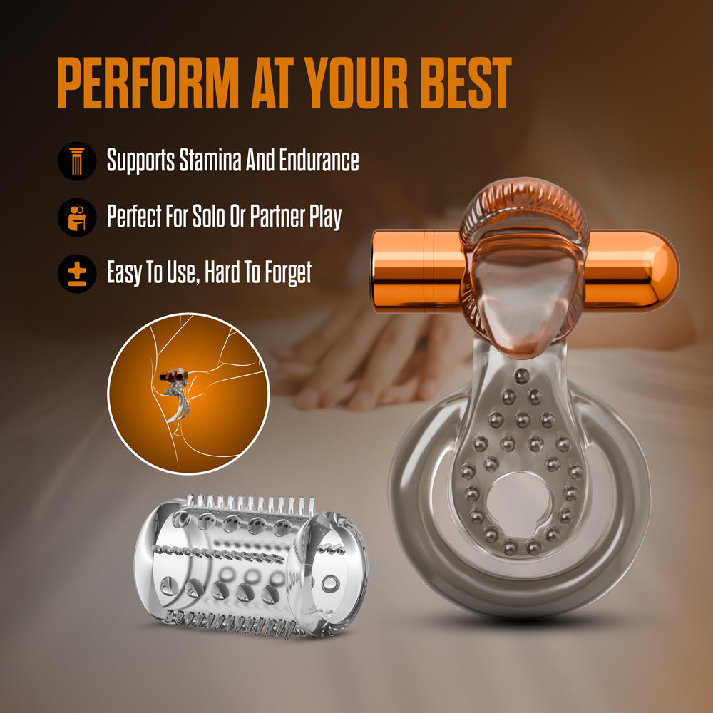 Stay Hard Vibrating Cock Ring Set with Sleeve