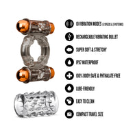 Stay Hard Vibrating Cock Ring Set with Sleeve and 2 Bullets