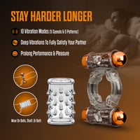 Stay Hard Vibrating Cock Ring Set with Sleeve and 2 Bullets