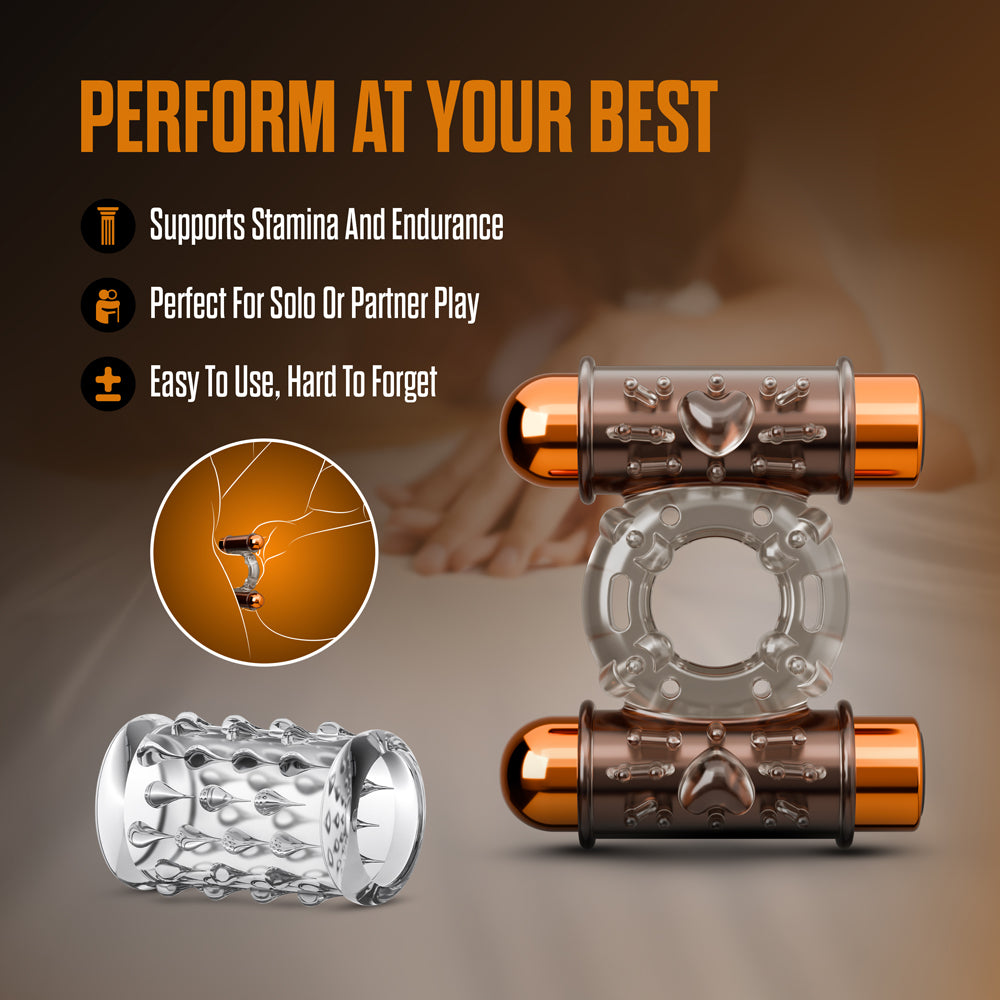 Stay Hard Vibrating Cock Ring Set with Sleeve and 2 Bullets