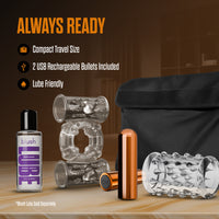 Stay Hard Vibrating Cock Ring Set with Sleeve and 2 Bullets