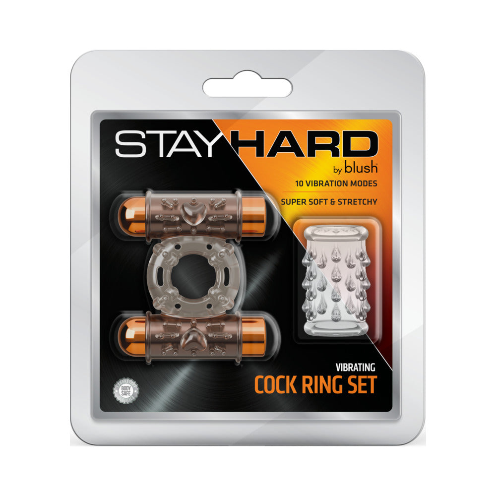 Stay Hard Vibrating Cock Ring Set with Sleeve and 2 Bullets