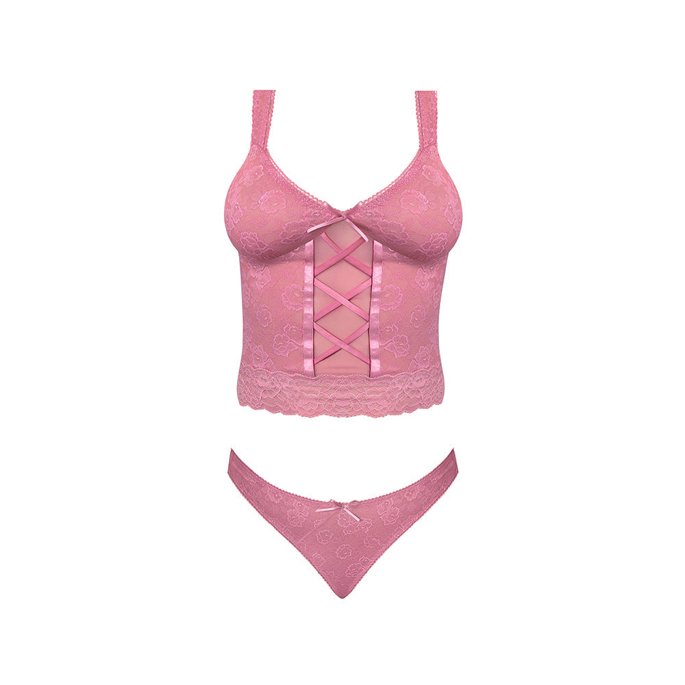 Magic Silk Wisteria Mist Bustier Cami & Thong Set Pink S/M