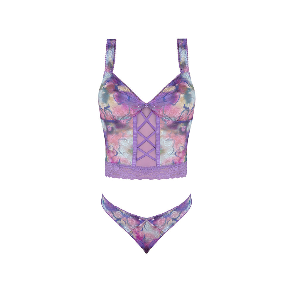Magic Silk Wisteria Mist Bustier Cami & Thong Set Floral S/M