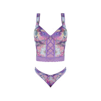 Magic Silk Wisteria Mist Bustier Cami & Thong Set Floral L/XL