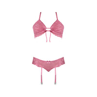 Magic Silk Wisteria Mist Bralette & Panty Set with Removable Garters Pink L/XL
