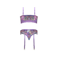 Magic Silk Wisteria Mist Bralette & Panty Set with Removable Garters Floral L/XL