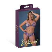 Magic Silk Wisteria Mist Bralette & Panty Set with Removable Garters Floral Queen Size