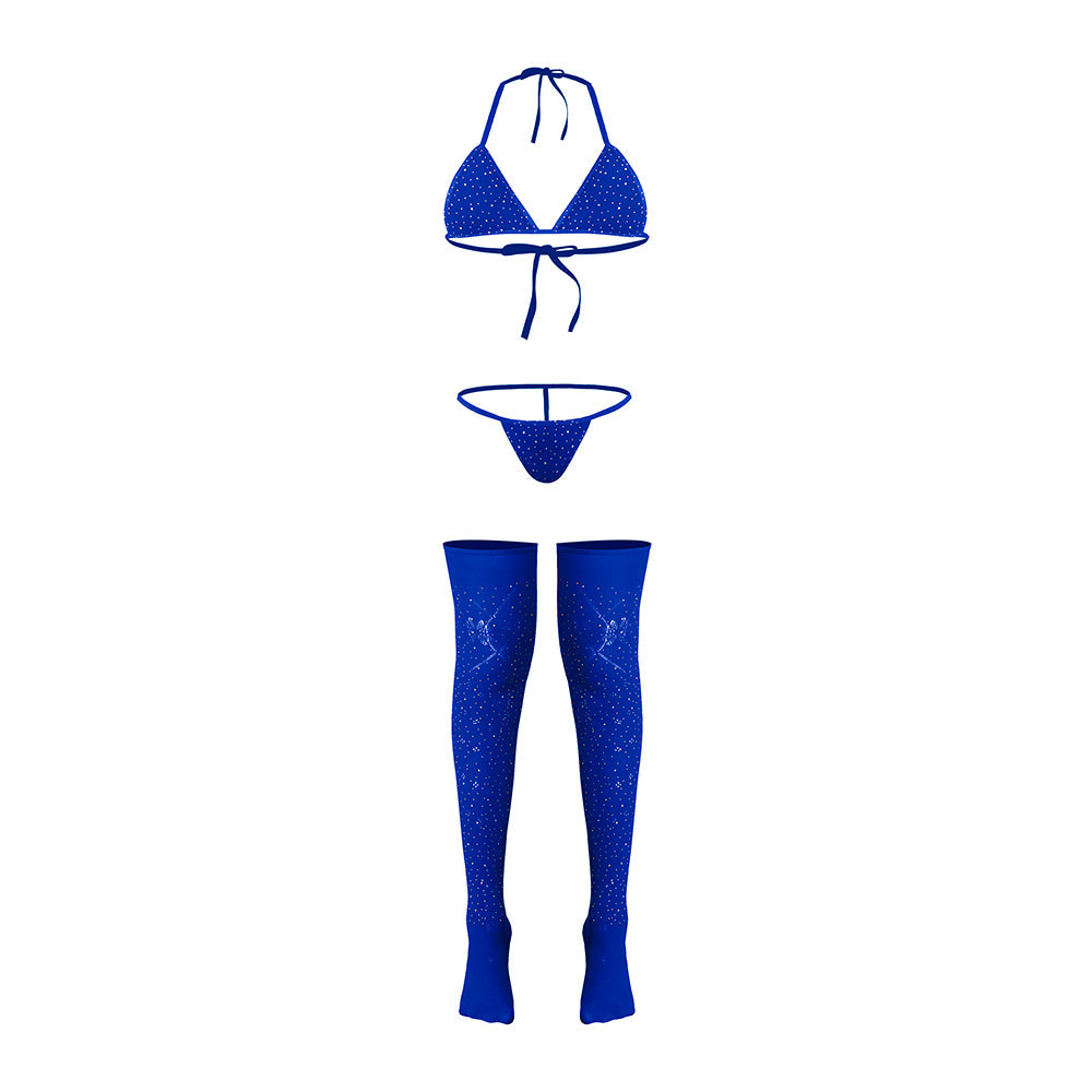 Magic Silk Seamless Bra, Panty & Thigh Highs Set Blue O/S
