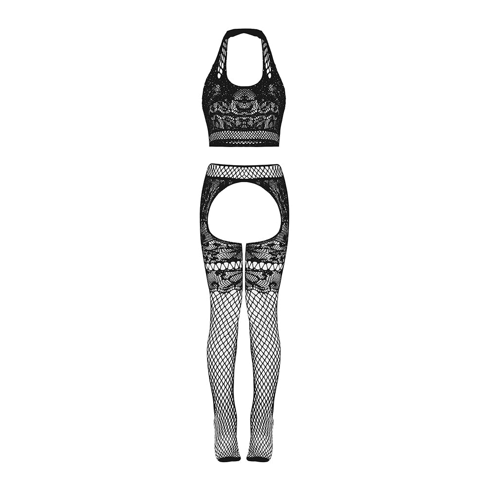 Magic Silk Seamless Cami & Gartered Thigh High Set Black O/S