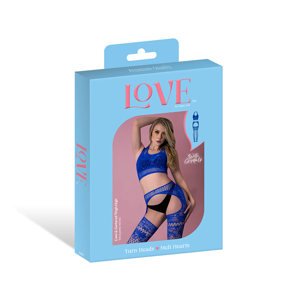 Magic Silk Seamless Cami & Gartered Thigh High - Blue O/S
