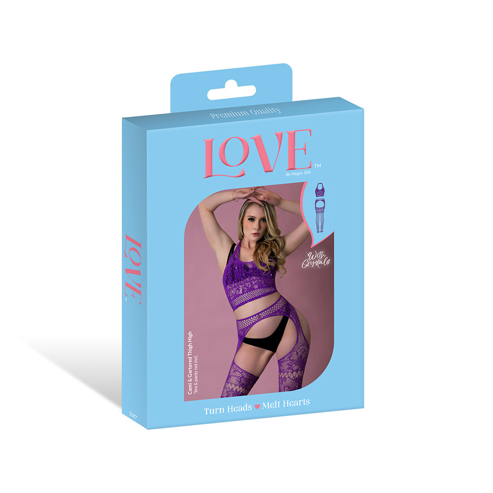 Magic Silk Seamless Cami & Gartered Thigh High Set Violet O/S