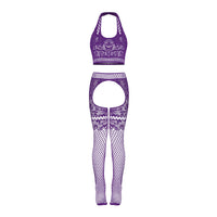 Magic Silk Seamless Cami & Gartered Thigh High Set Violet O/S