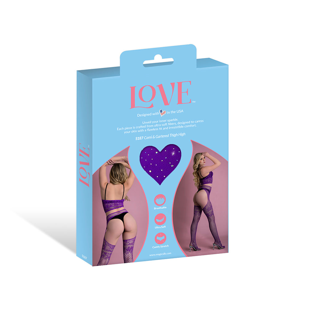 Magic Silk Seamless Cami & Gartered Thigh High Set Violet O/S