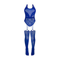 Magic Silk Seamless Gartered Bodystocking Blue O/S