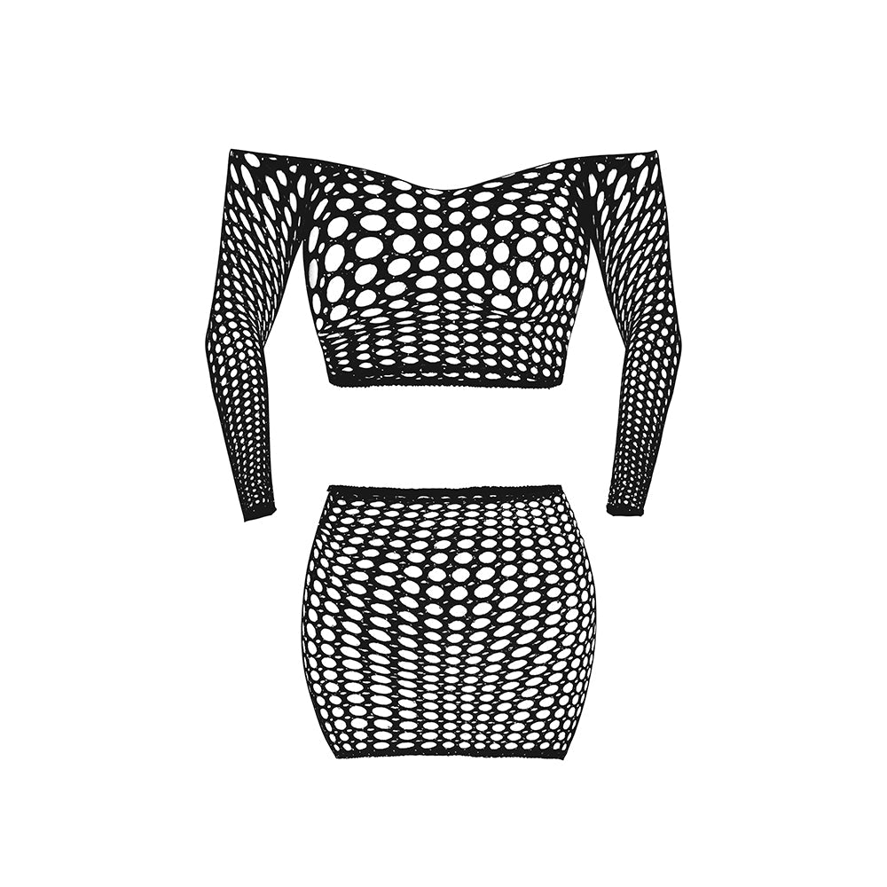 Magic Silk Seamless Off Shoulder Crop Top & Skirt - Black O/S