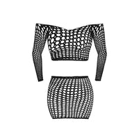 Magic Silk Seamless Off Shoulder Crop Top & Skirt - Black O/S
