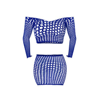 Magic Silk Seamless Off Shoulder Crop Top & Skirt Set Blue O/S
