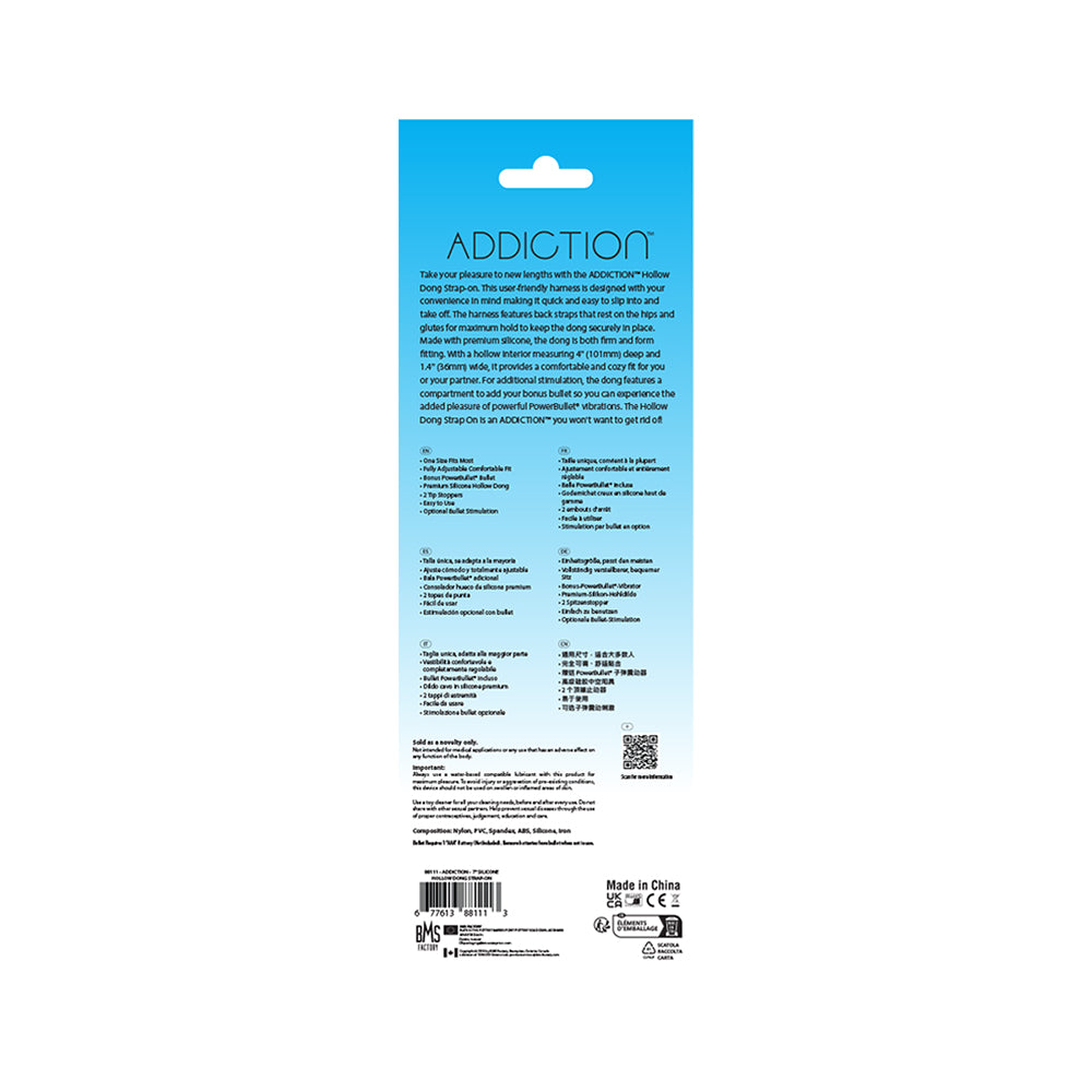 Addiction 7 in. Silicone Hollow Dong Strap-On