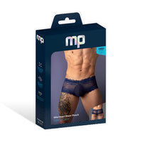Male Power Sassy Lace Mini Short Sheer Pouch Navy