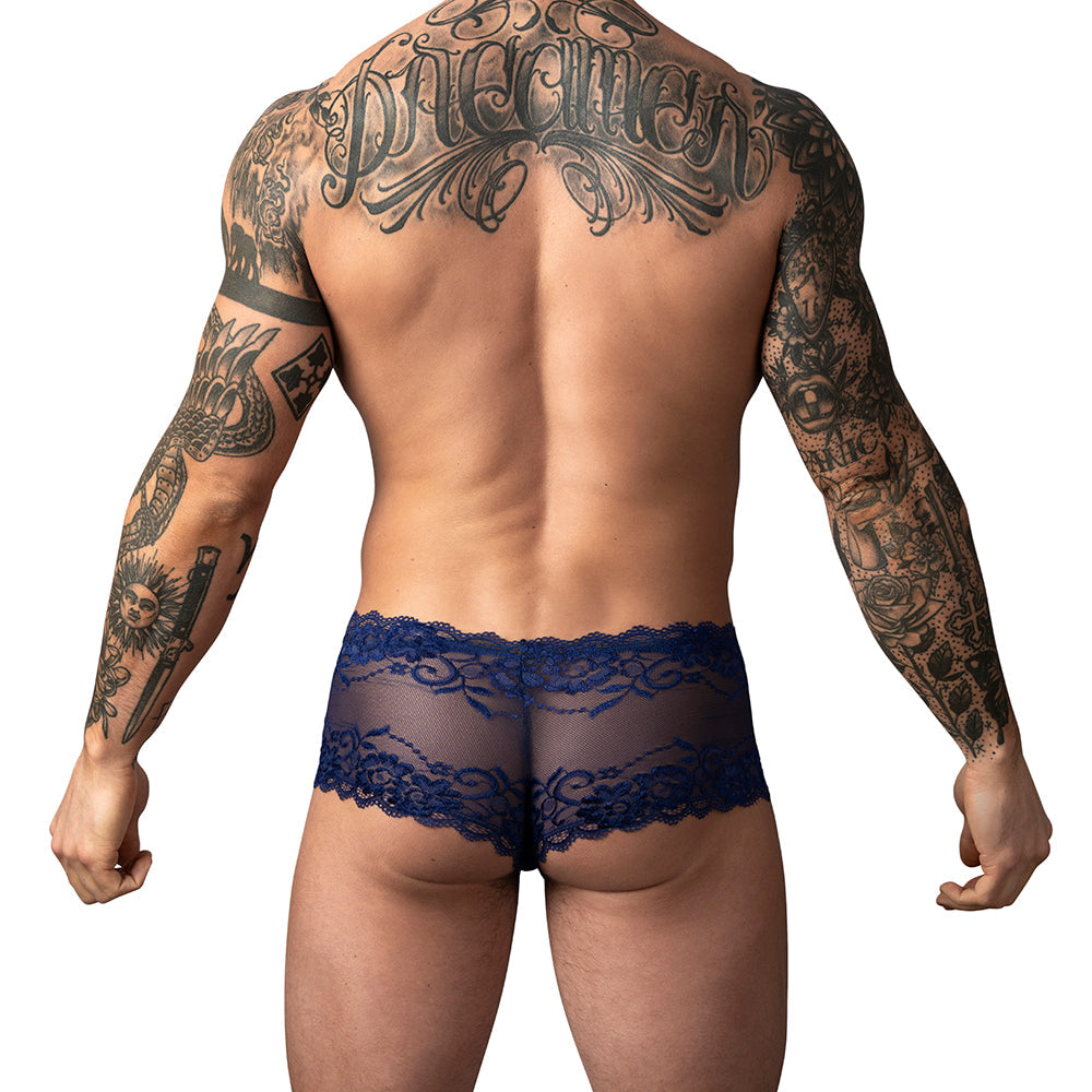 Male Power Sassy Lace Mini Short Sheer Pouch Navy
